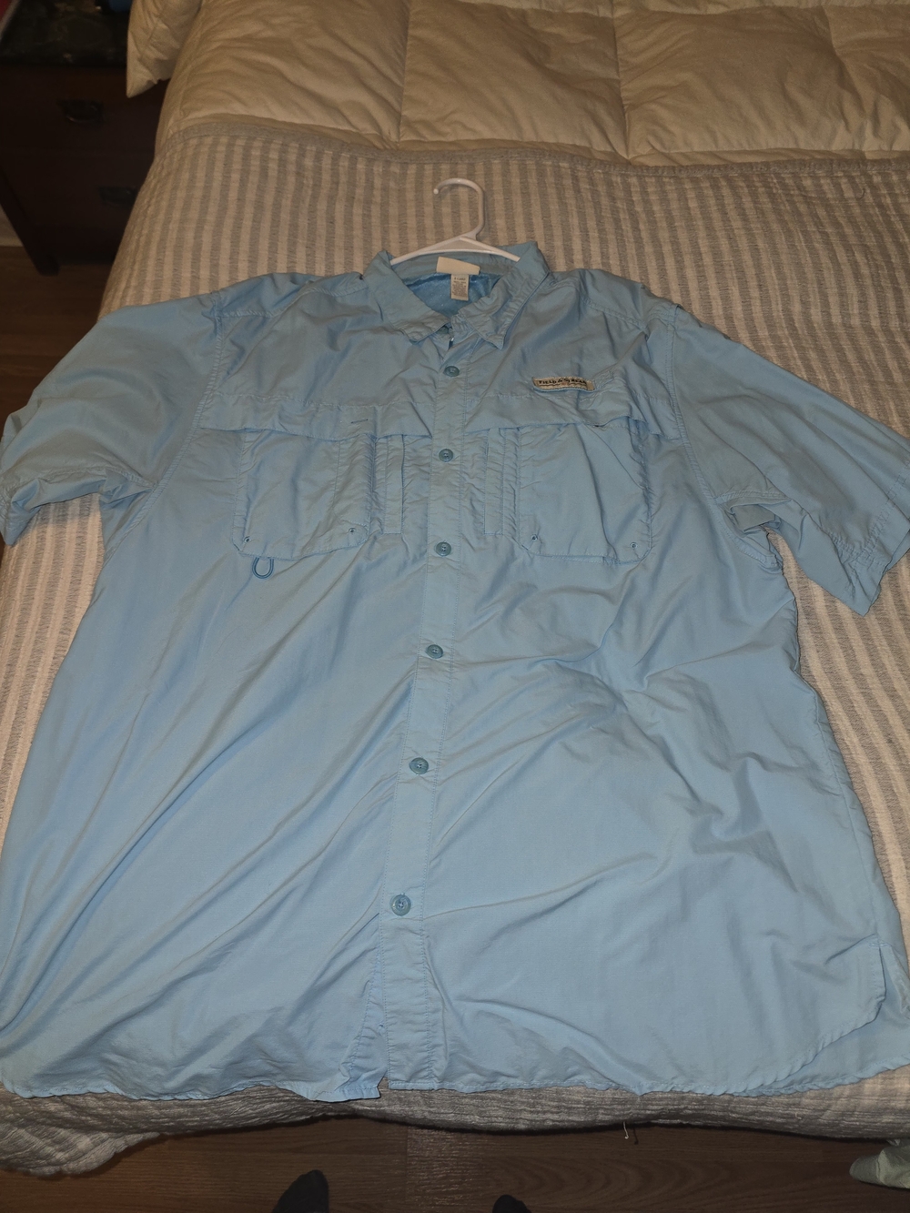Light Blue Men's Short-Sleeve Fishing Shirt XL